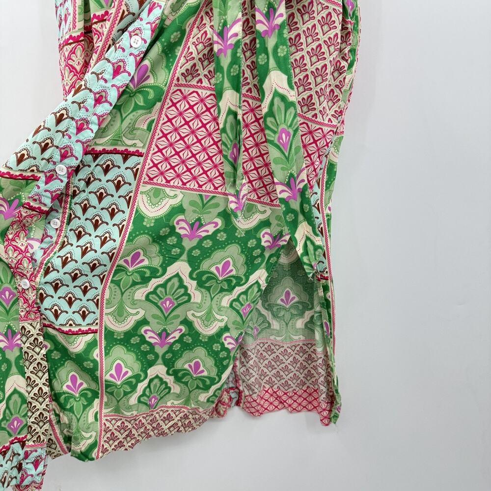Umgee Patchwork Mixed Print Midi Dress Sz M Pink Green Floral Boho Beachy Artsy - Picture 8 of 15